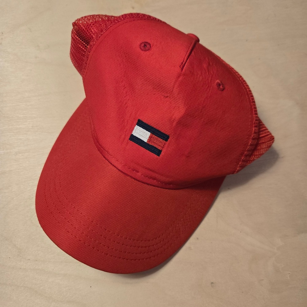 Tommy‎ Hilfiger Mesh Trucker Hat Red Logo Snapback Cap Streetwear Embroidered
